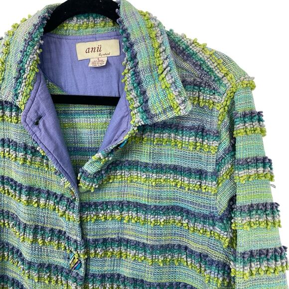 ANU Woven Chenille Tapestry Jacket Blazer Women size Large Button Up Boxy Artsy - Picture 2 of 16